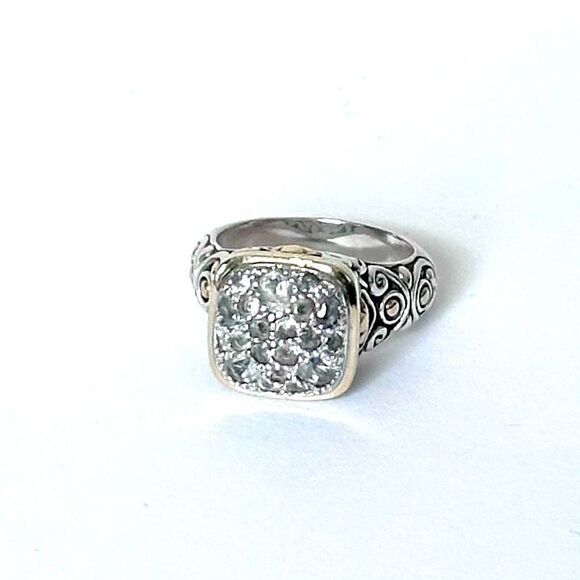 John Hardy Designer .925/18k Gold Light Colored Stone Cluster Ring. Size 7 - Picture 12 of 14